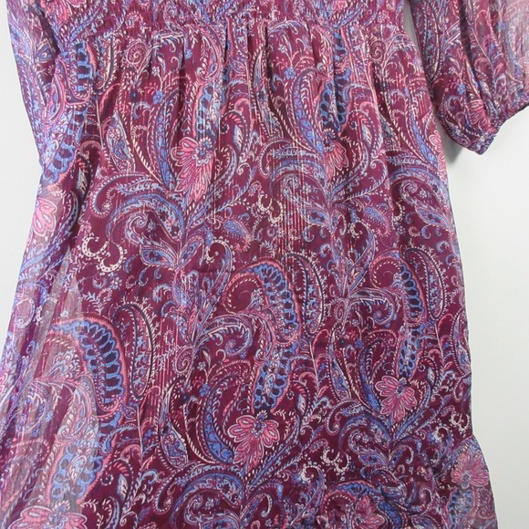 Talbots Paisley Midi Dress 14 Purple Long Puff Sleeve Casual Boho Floral 310 - Picture 6 of 12